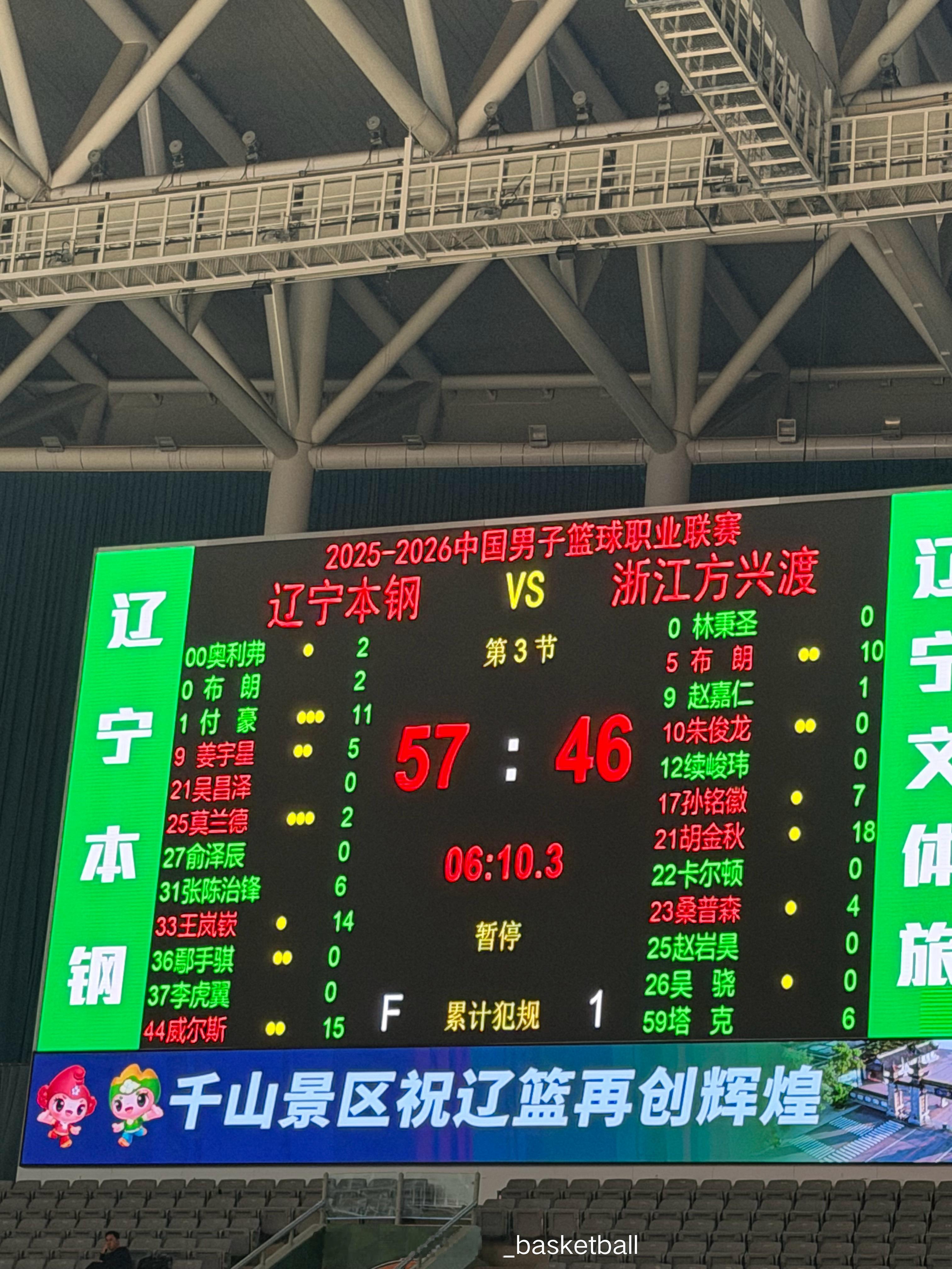 第三节辽宁男篮3分50秒就5次犯规 