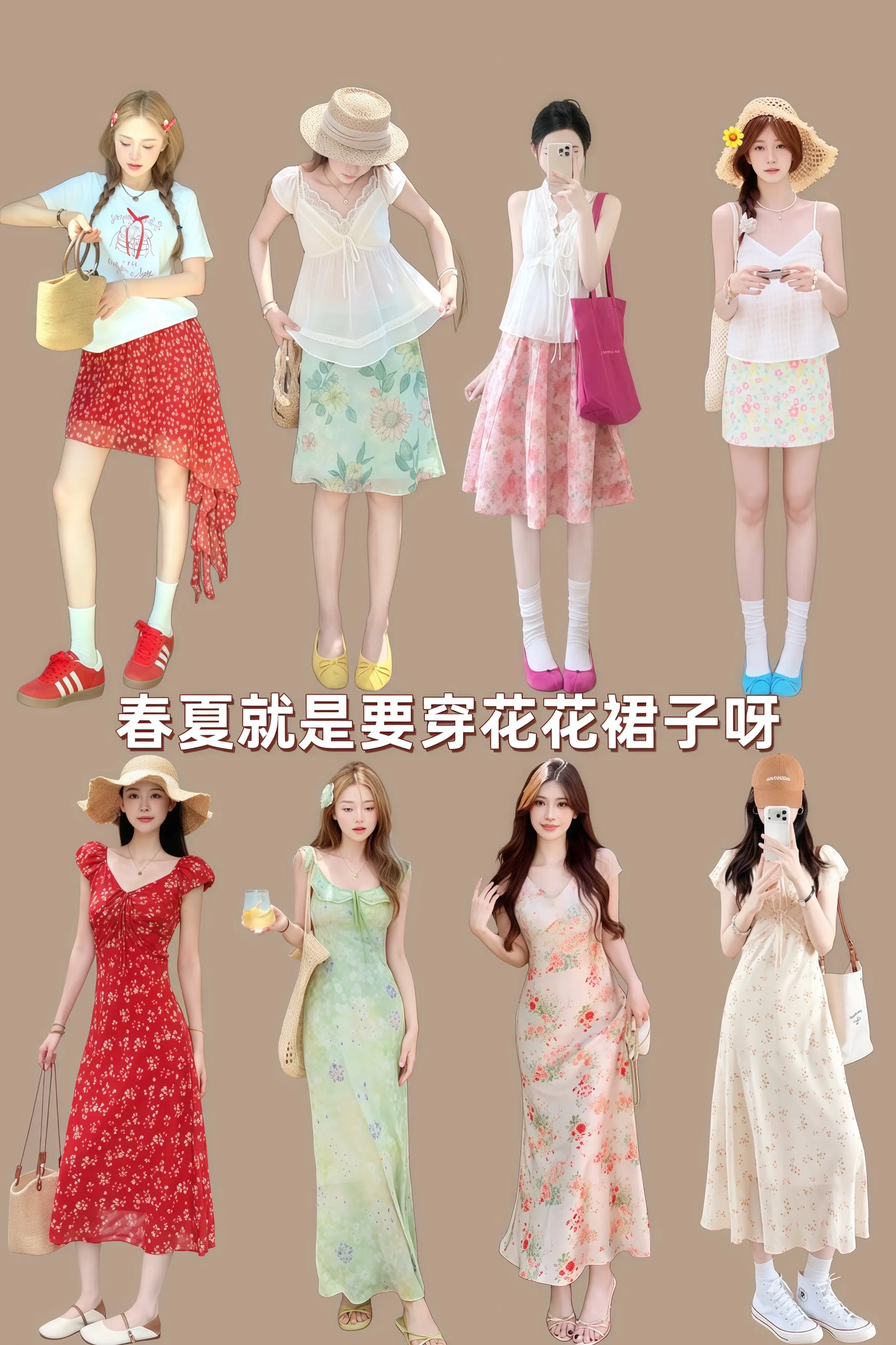 春夏就是要穿花花裙子呀 穿搭女生夏季 恋夏穿搭谁穿谁好看 碎花裙组合