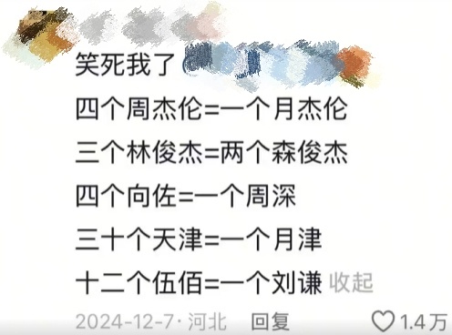 四个周杰伦等于一个月杰伦 真是服了你们这些熬夜背梗的人！ ​​​