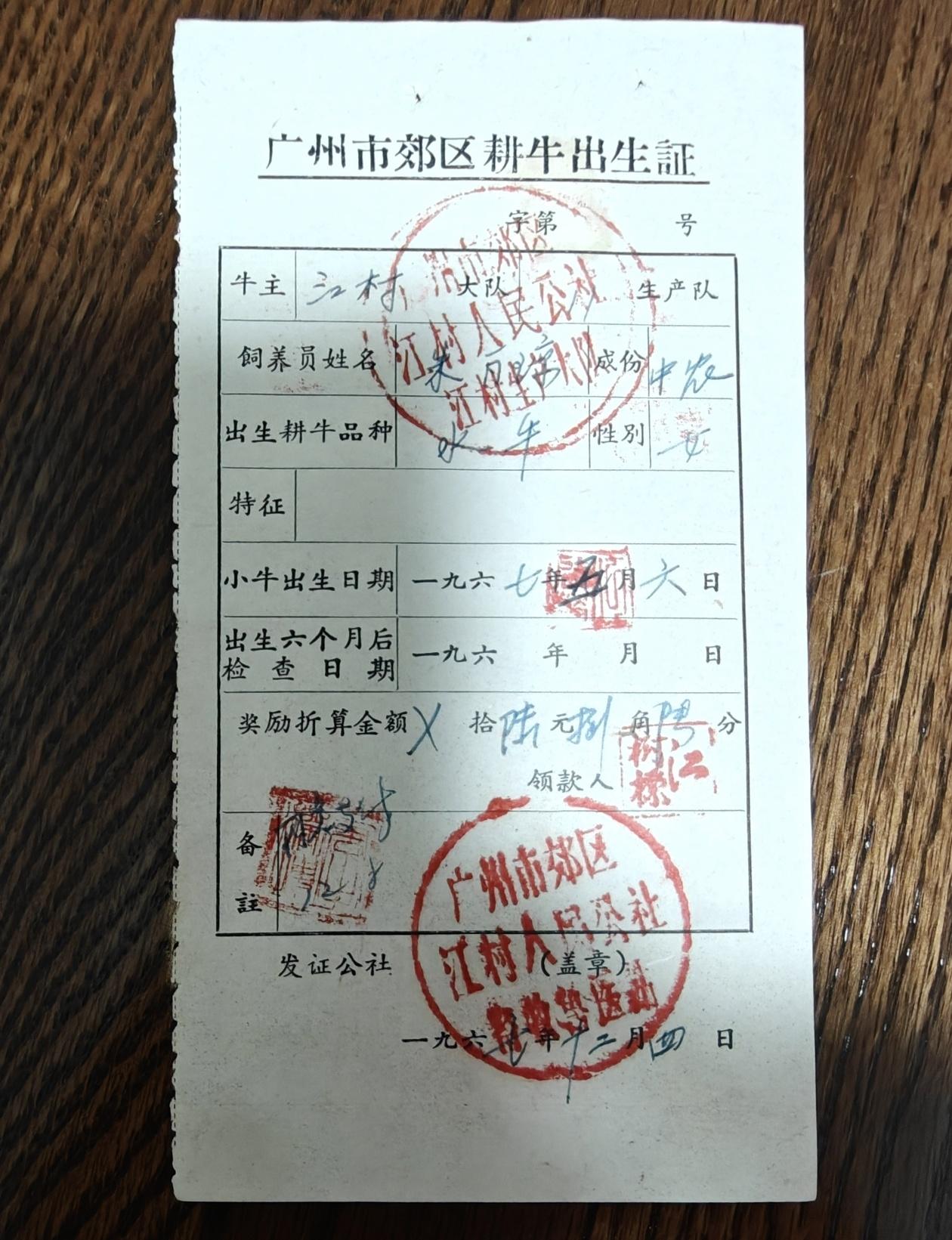 性别“女”，以前牛也办出生证？可不是段子！
网传耕牛出生证看着新奇，这种证件历史