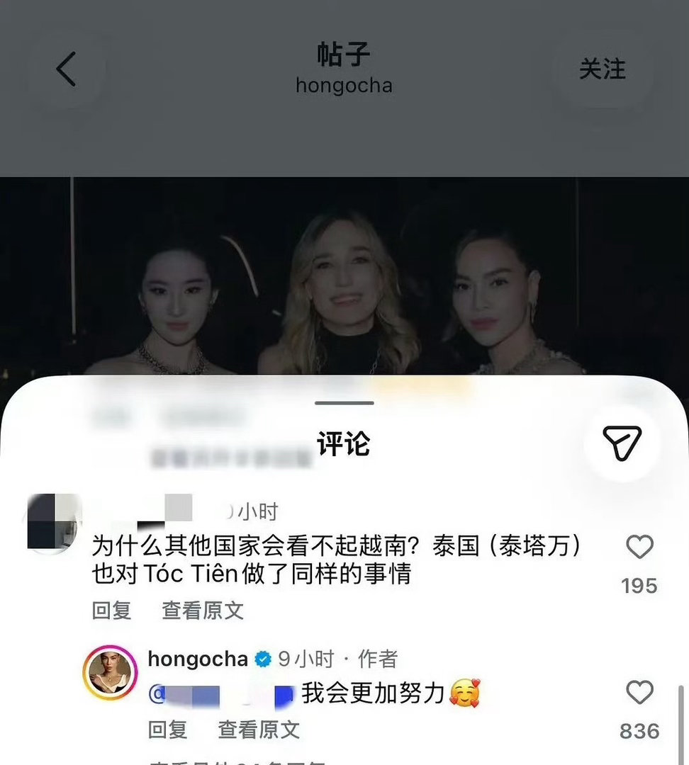越南女星回应合照被刘亦菲裁掉了合照裁剪引发网友热议，越南女星本人出面回应，心态松