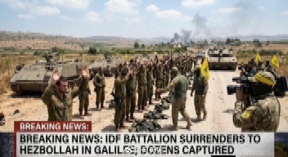 刚刚收到信息：黎巴嫩南部，以色列国防军一个营已向真主党“里德万”部队投降。——以