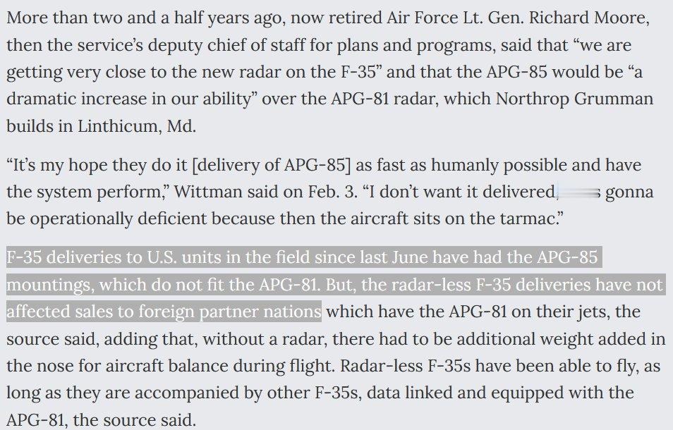 烽火问鼎计划 由于 APG-85 雷达尚未完成，而 APG-81 雷达又无法安装