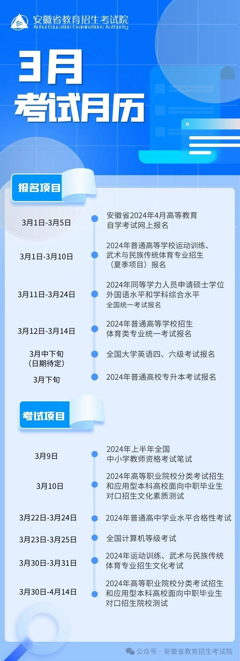 #2024高考 3月教育考试月历