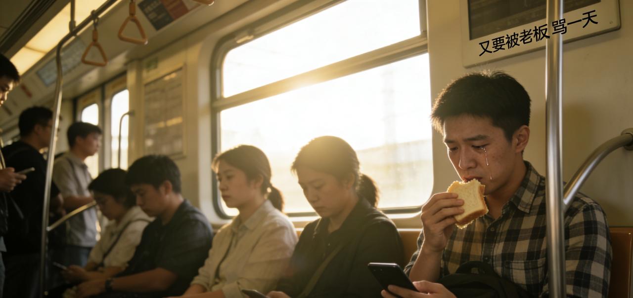 早上7点，地铁上全是打工人，每个人脸上都写着"又要被老板骂一天"。看到旁边的小哥