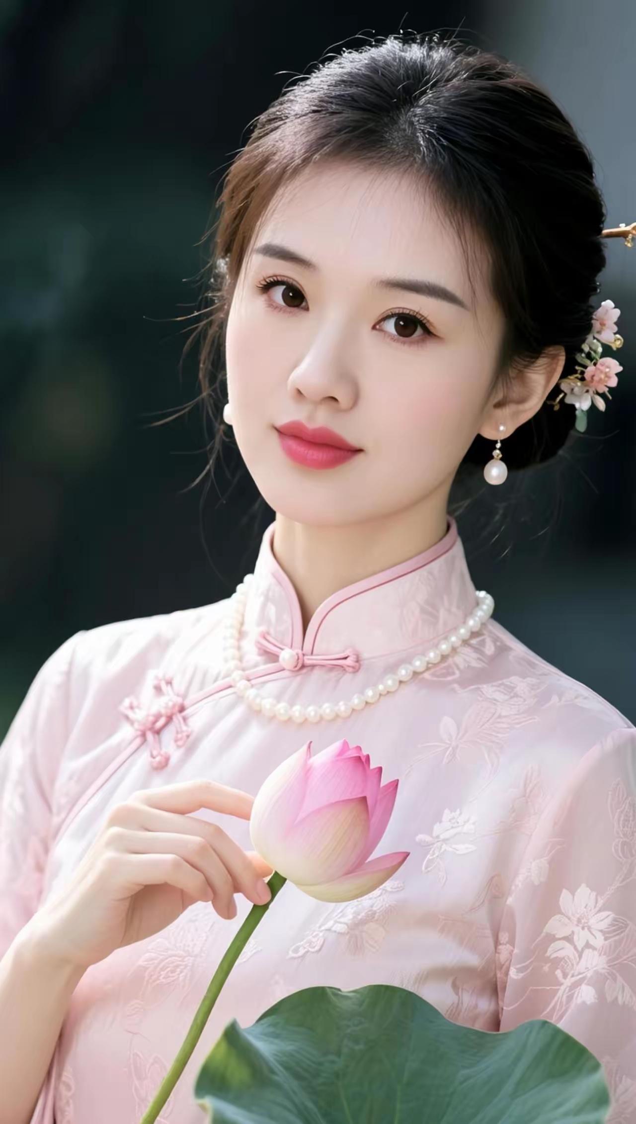 粉嫩荷塘仙子，轻抚莲花心间