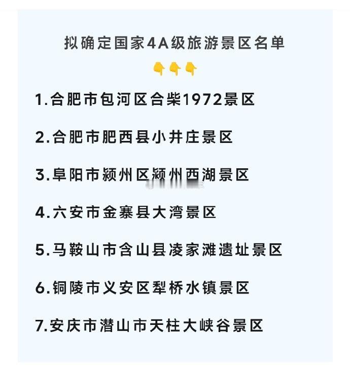 11月29日，安徽省文化和旅游厅发布《2024年安徽省拟确定国家4A级旅游景区名