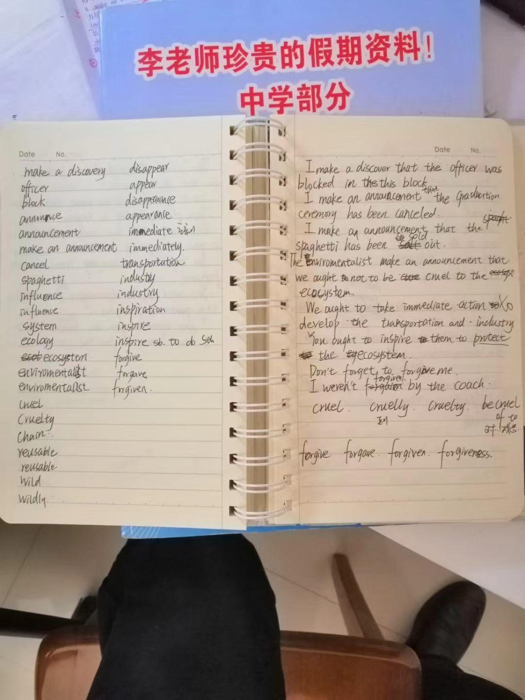 学生跟我上课时，我先让学生找出生词，然后抄在本子左侧，然后把这些生词编句子（因为