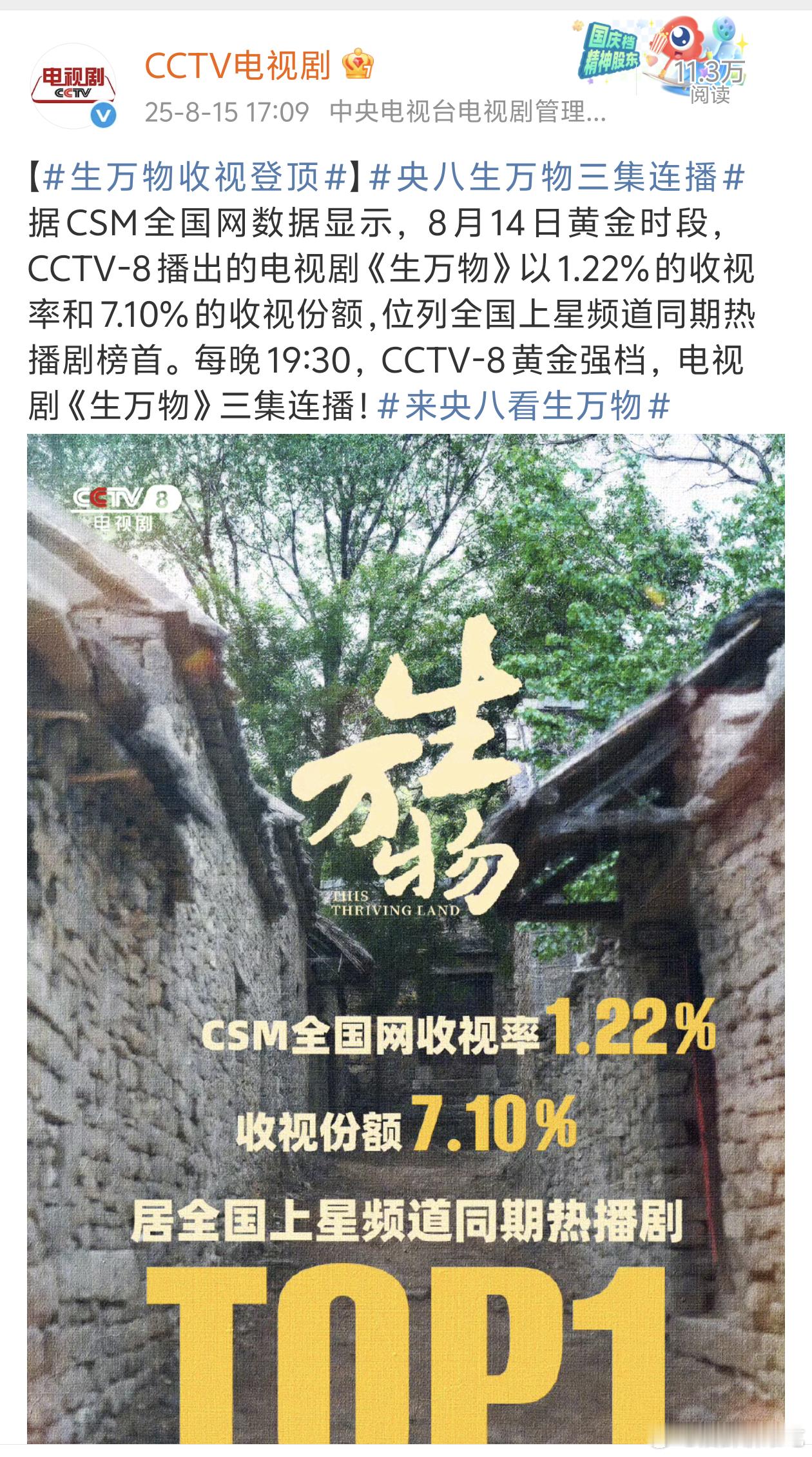 央视好像很看重csm全国网，生万物cvb和酷云那么高，央视昨天居然连发两条关于c