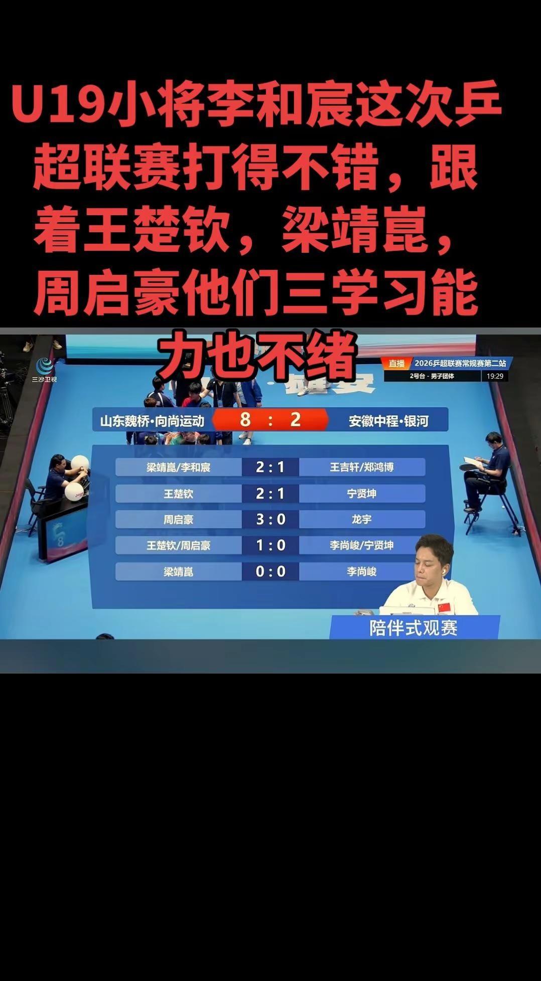 🎾19岁小将李和宸乒超亮眼！跟着王楚钦等名将学习，成长看得见。数据不会说谎，未