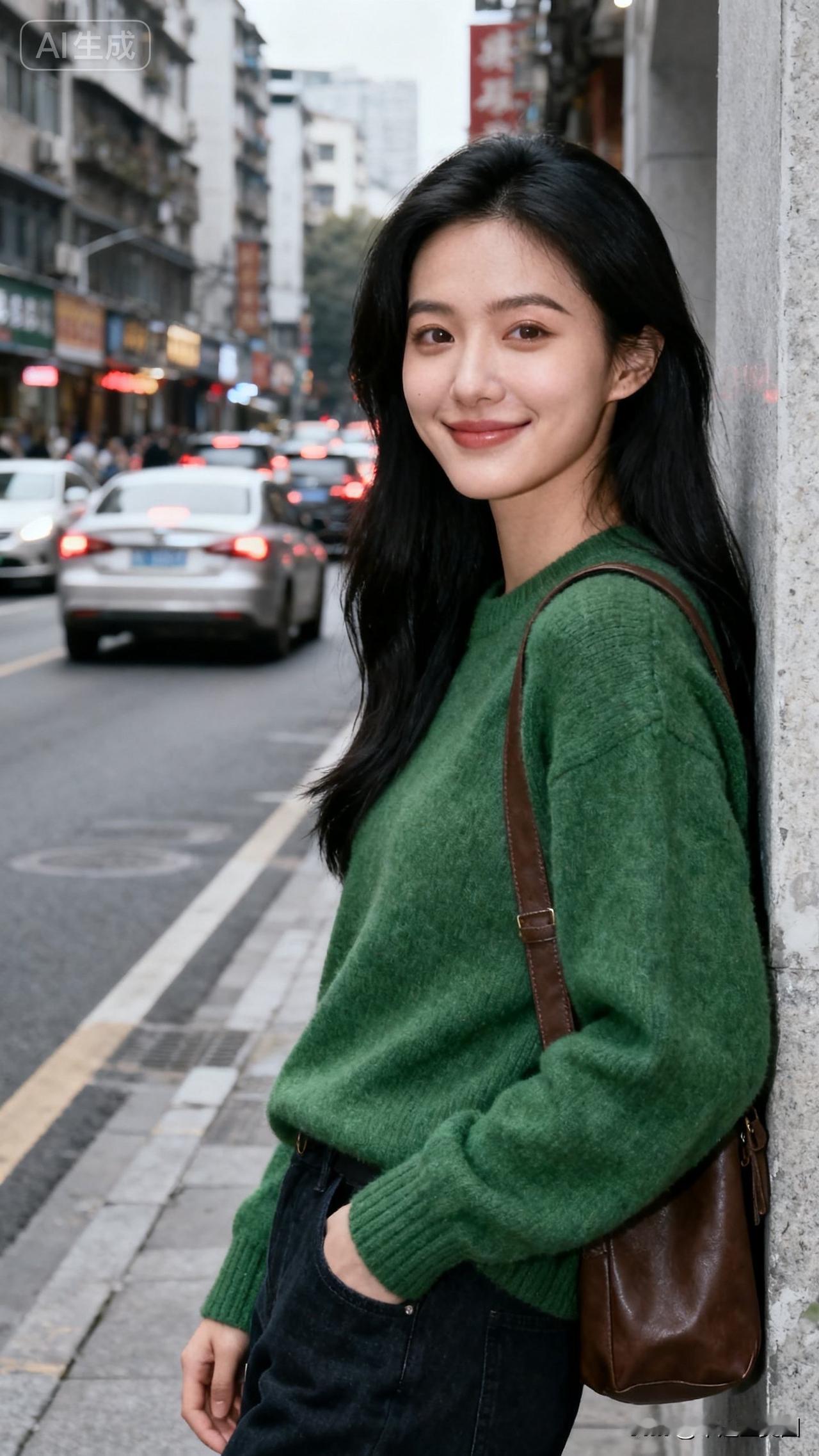 都市街头的清新女孩，微笑面对生活的每一天。