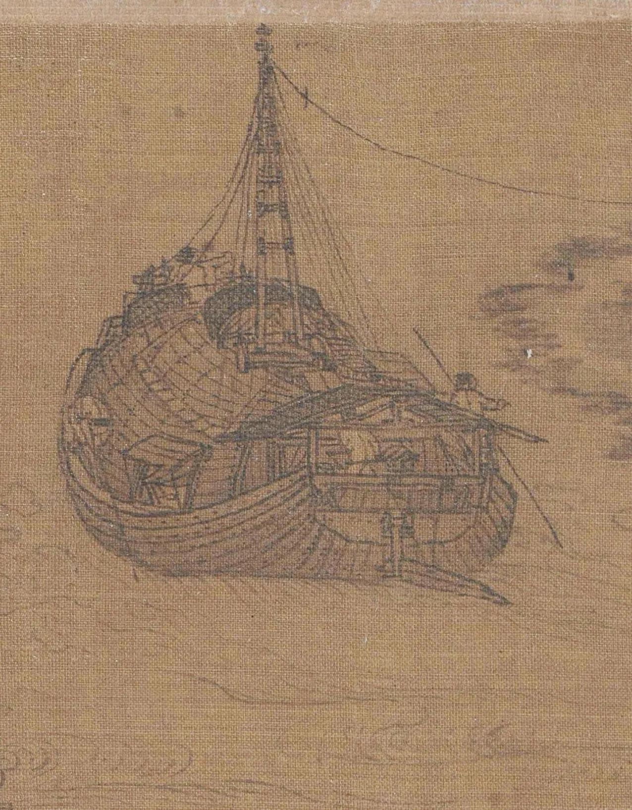 张择端《清明上河图》中画了八条大型封闭式船，占了整个船只数量的1/3，这种船防水