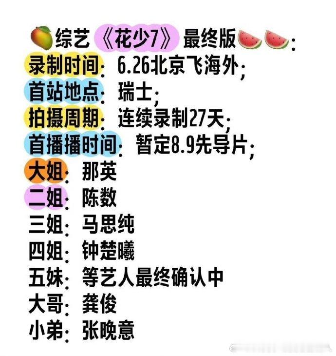 号外！《花少 7》首站锁定瑞士，27 天的拍摄行程曝光。嘉宾们将如何在瑞士探索未