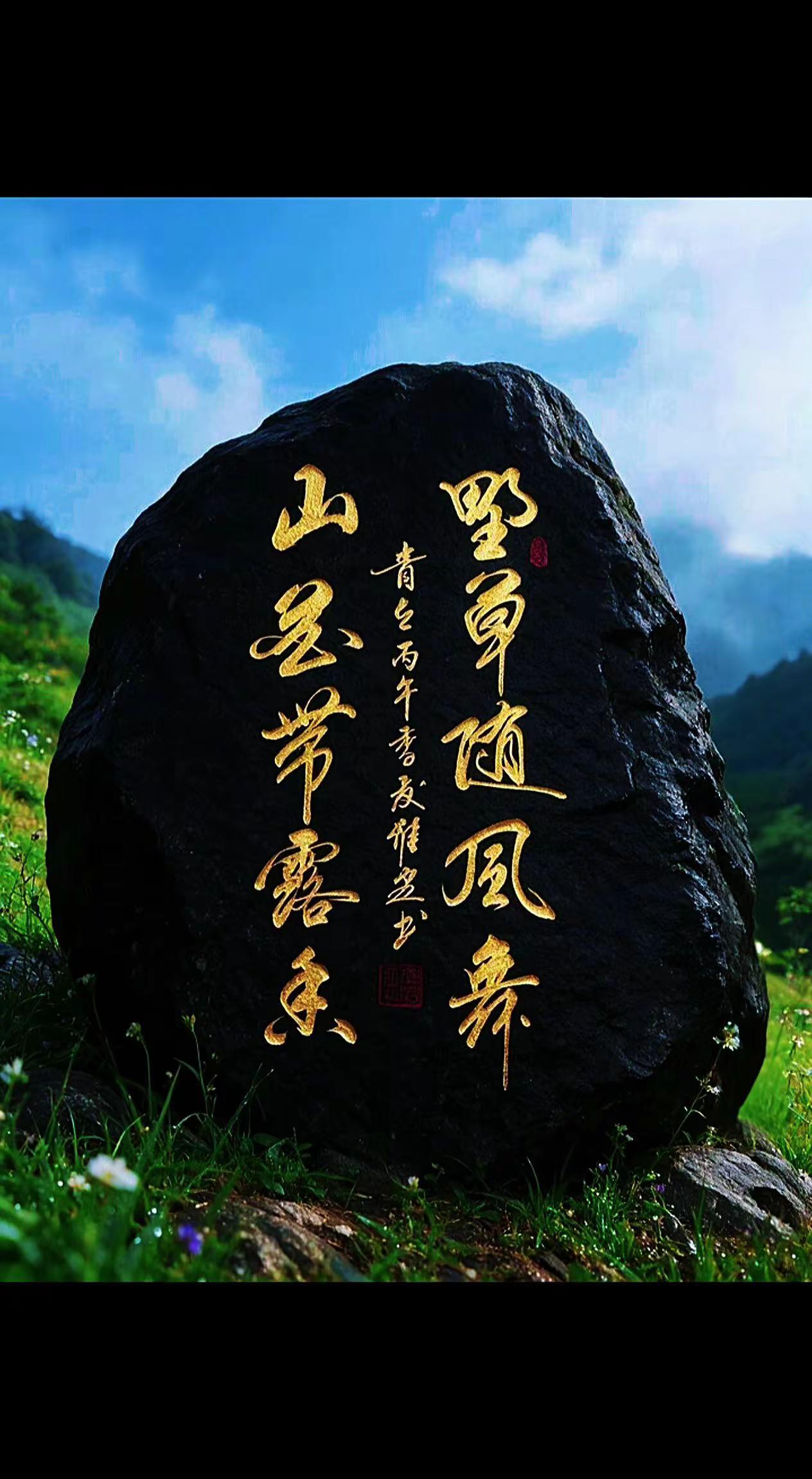 维安原创书法。石头上的书法艺术 以墨会友 书法与自然共鸣 欣赏自己的作品