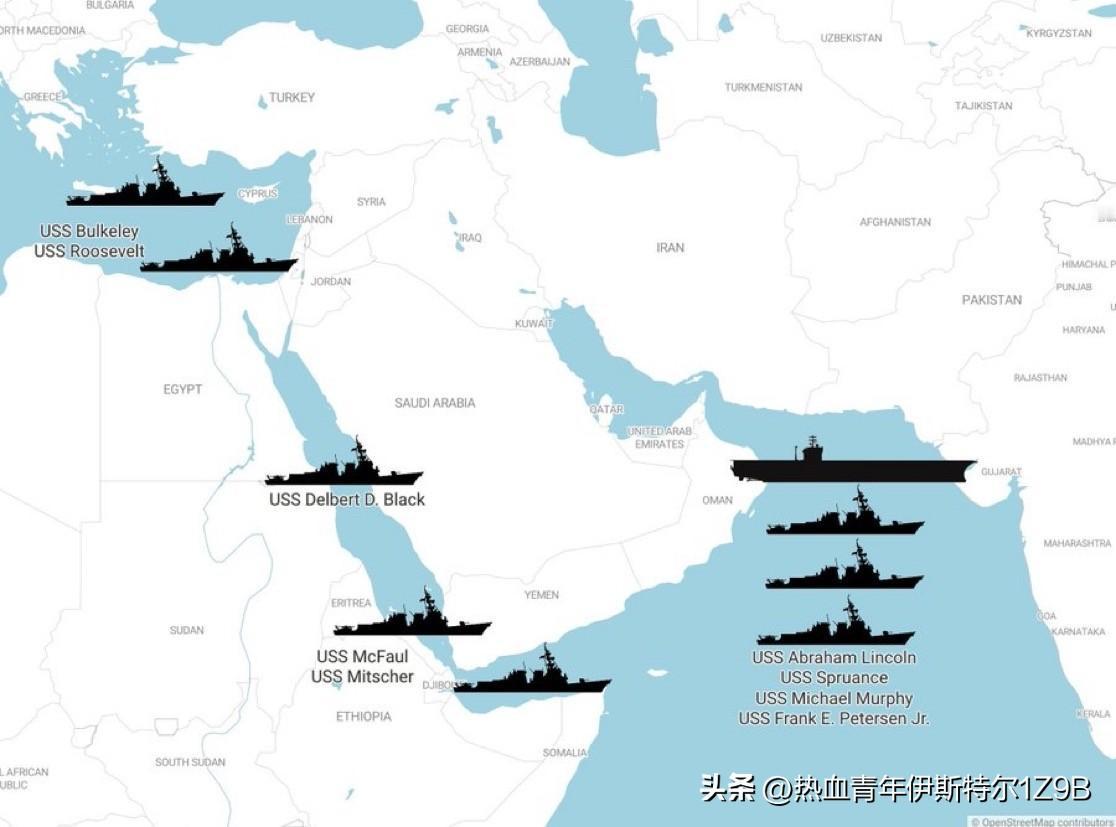 美国已在中东附近部署了八艘驱逐舰和一艘航空母舰，共计756个垂直发射系统（VLS