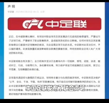 中国足协发文，不允许球迷辱骂诋毁诽谤球员及其家属。
球迷也是不想骂人啊。
那只好