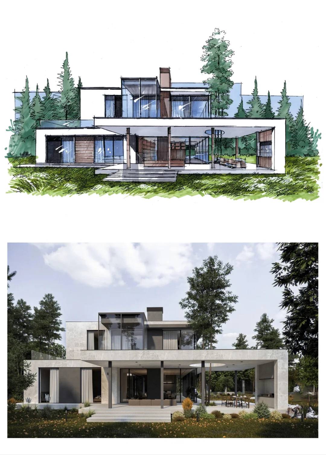 建筑手绘中草地和远景植物颜色不一样可以吗