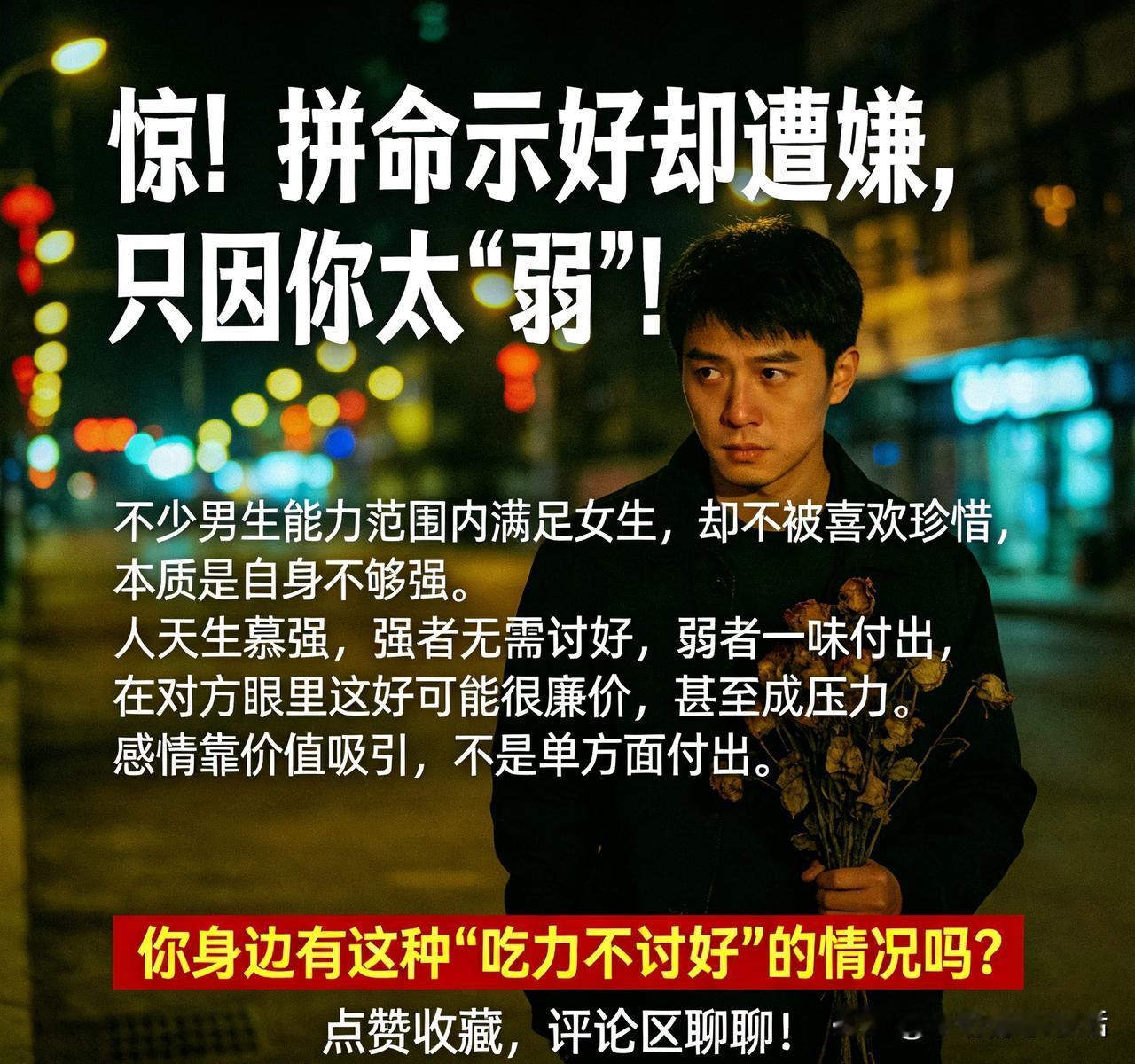 惊！拼命示好反遭嫌弃，根源竟是你太“弱”！

       对人掏心掏肺，对方却