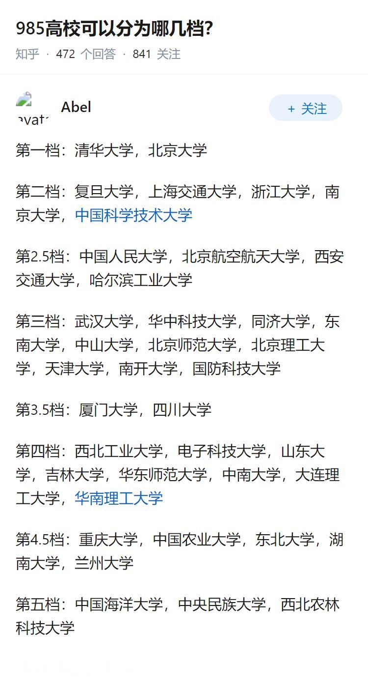 985高校可以分为哪几档？