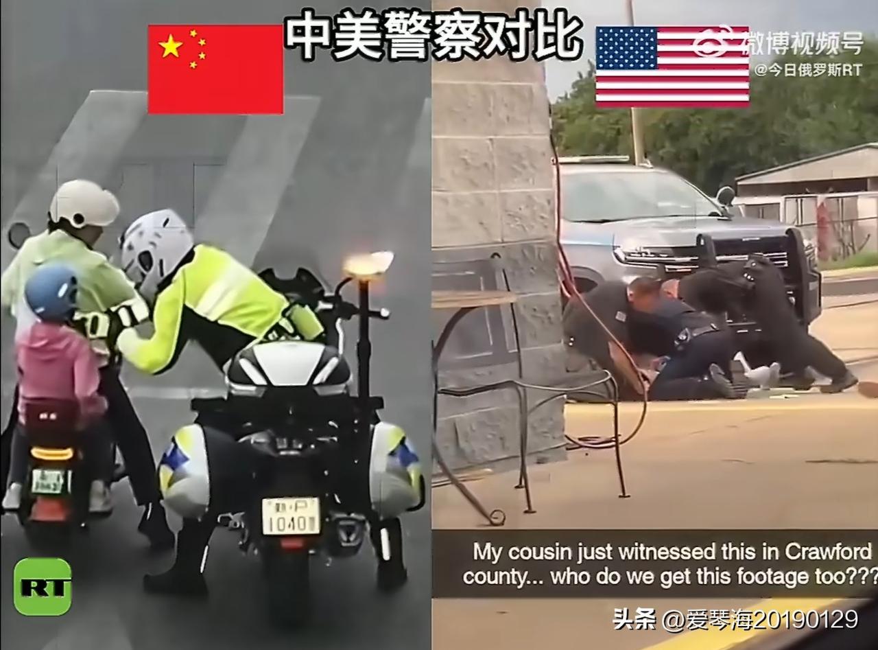 我们的人民警察看到坐摩托车的女孩头盔戴的不规范，耐心给女孩纠正并且帮她戴好，女孩