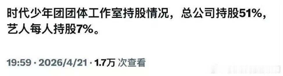 网传时代少年团工作室持股情况曝时代少年团工作室持股情况网传时代少年团工作室持股情