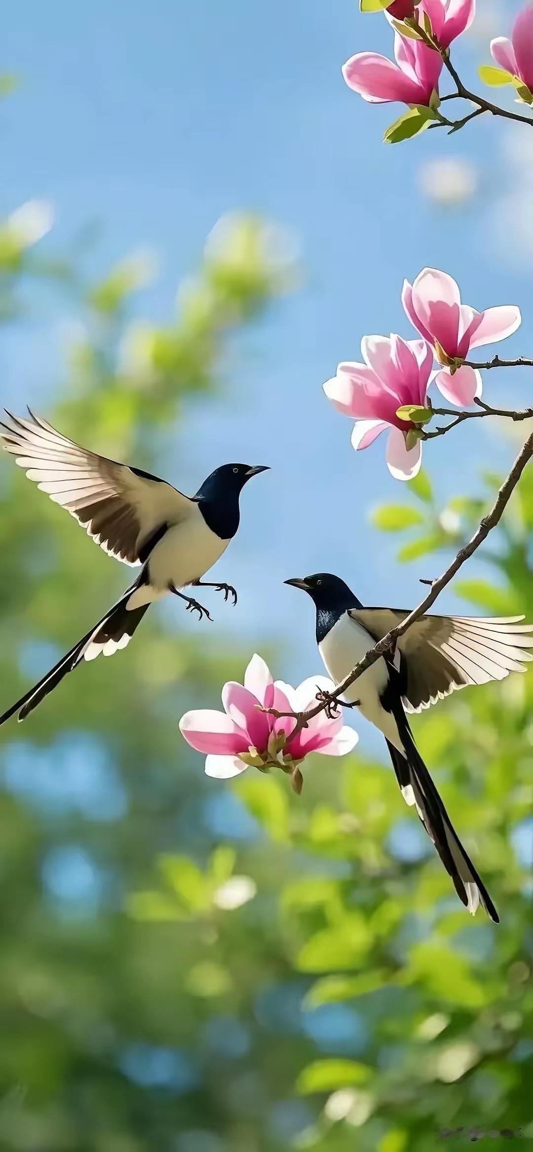 《鸟语花香》
春风得意花枝舞，
花裙旋转旋舞曲。
鸟闻芳香寻花至，
恋曲唱响慢展