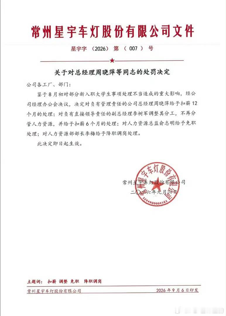 星宇车灯处罚公告星宇触犯众怒不是星宇一个公司的问题，而是被压迫的牛马愤怒的一个出