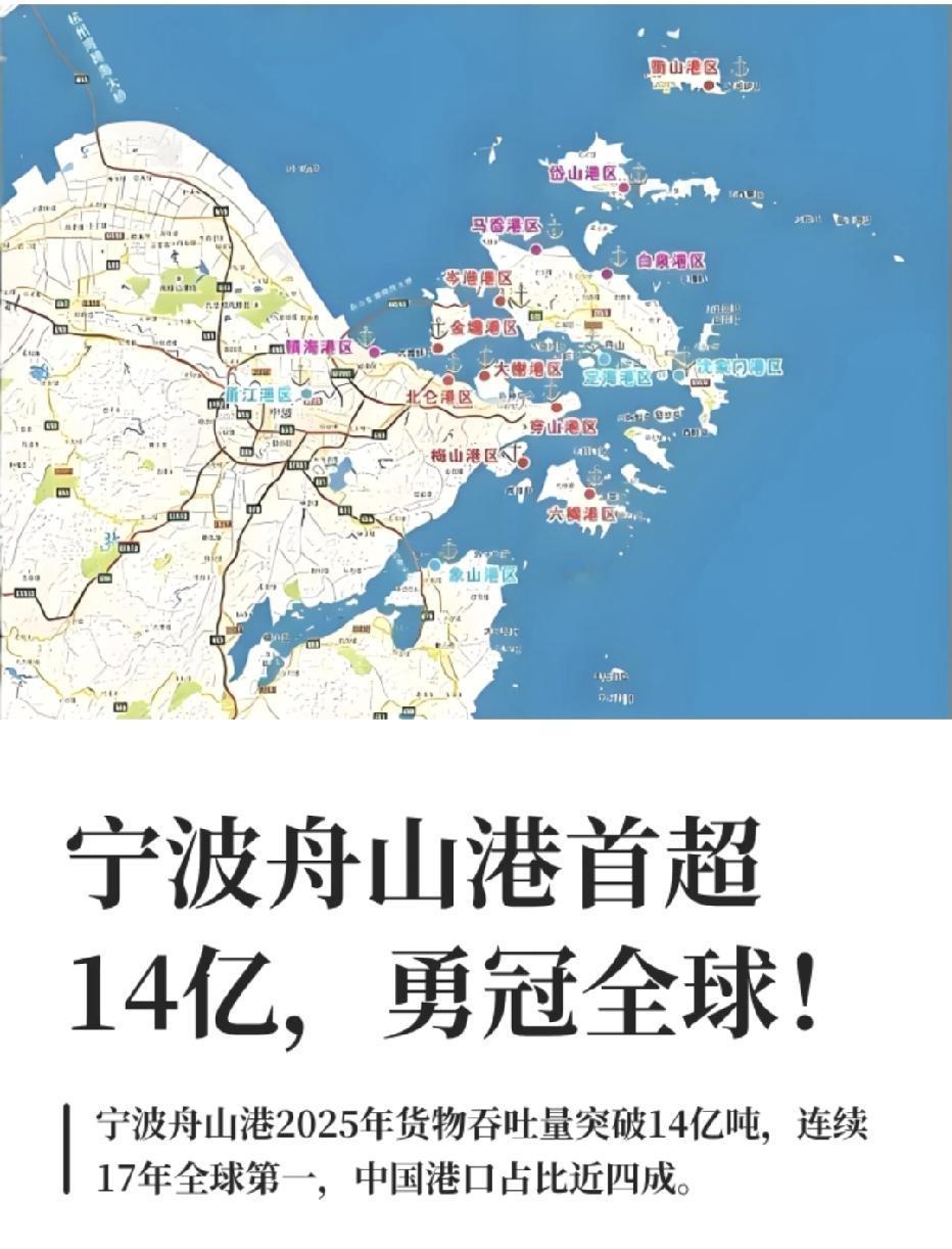 宁波舟山港首破14亿吨！全球第一实至名归！
 
2025年，宁波舟山港传来重磅消