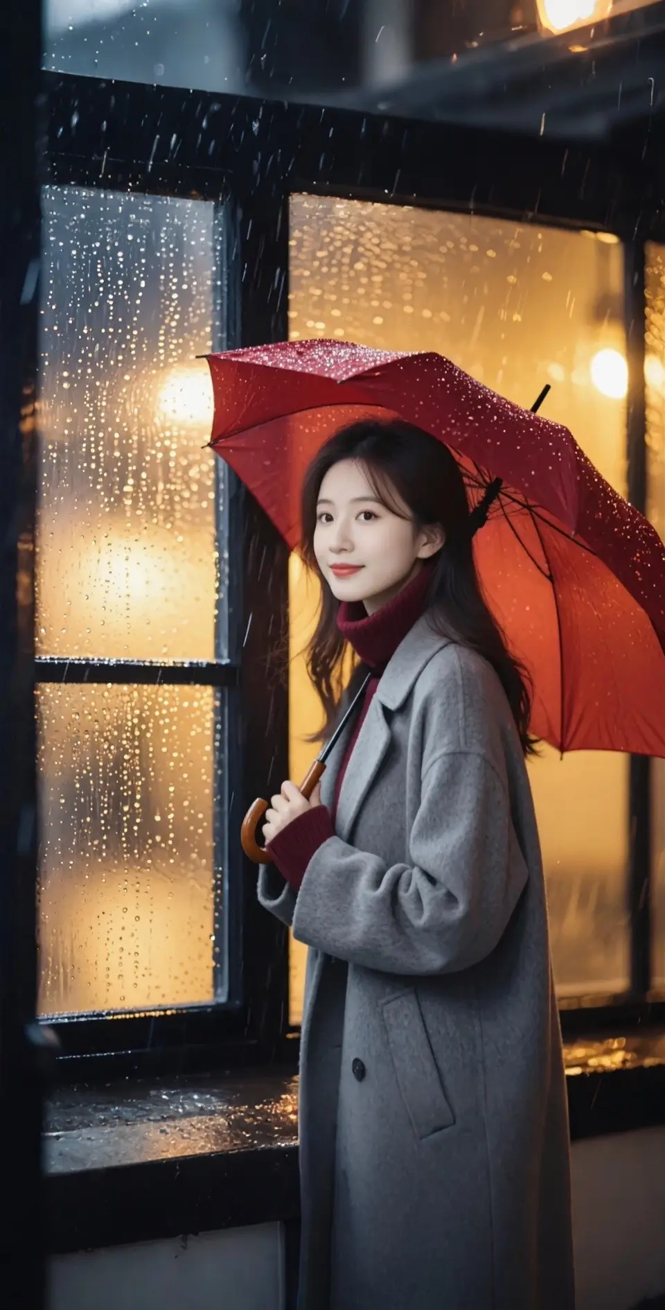 AI扩图 AI雨幕佳人