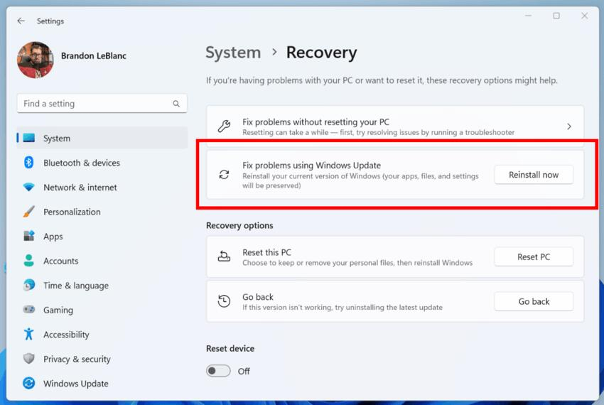 Windows 11 即将新增“在更新时修复系统”的功能，该功能会重装系统并保留