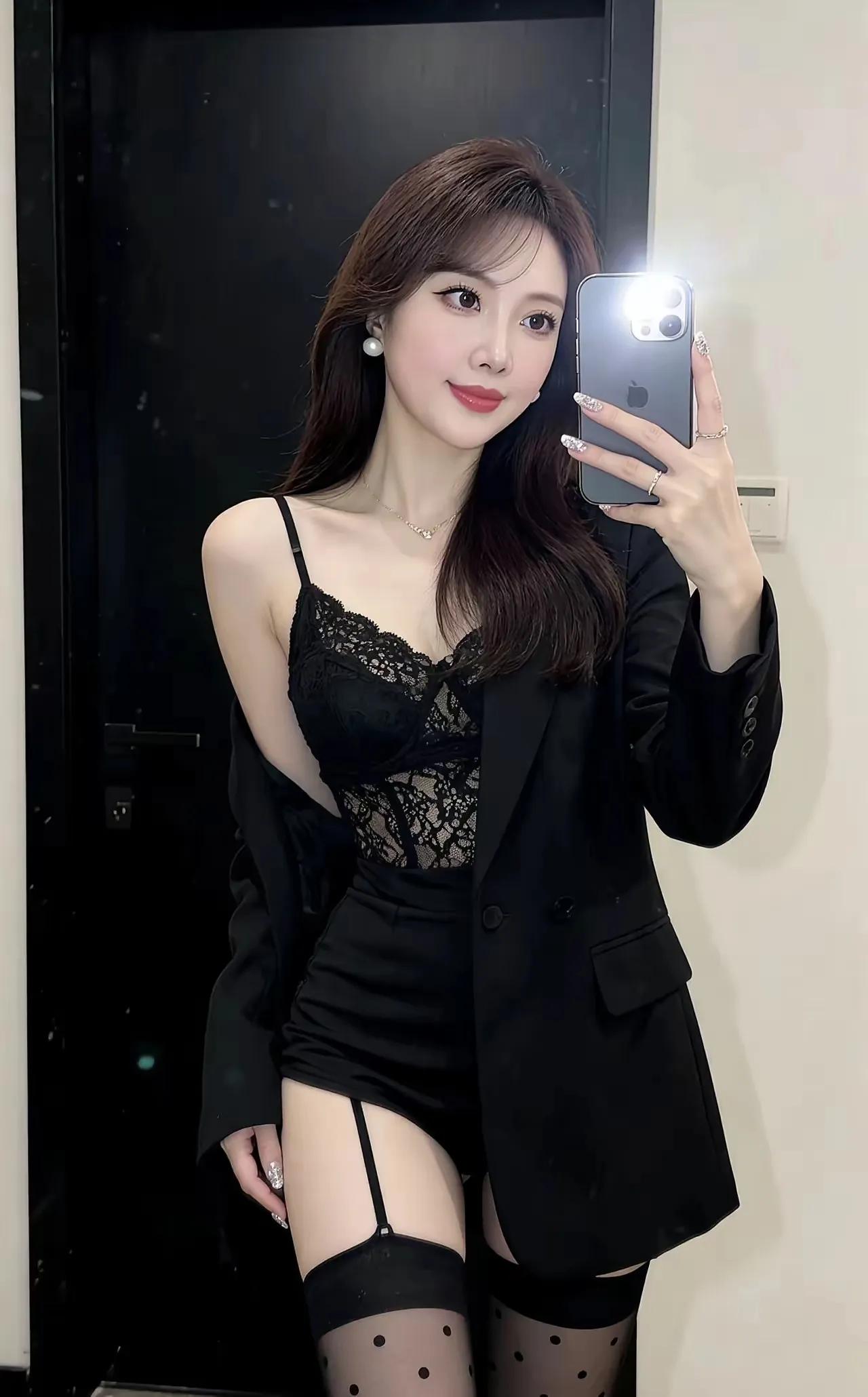 黑色蕾丝内衣搭配西装外套，优雅又性感！💃🏻💄👠