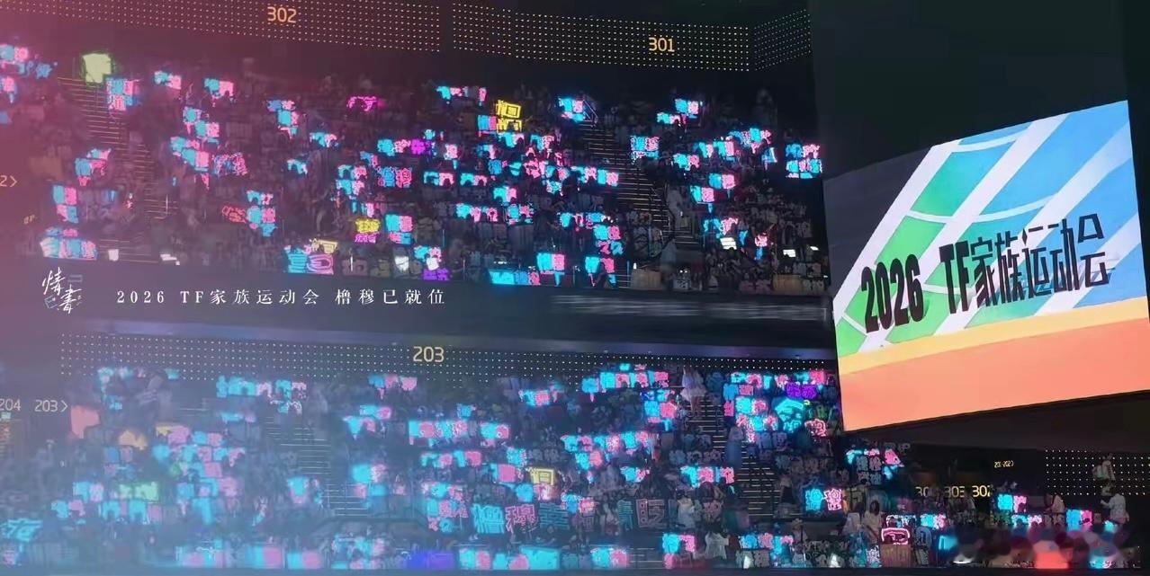 TF 家族夏日运动会上，橹穆 CP 粉丝好热情。 现场大片统一灯海、整齐划一的口