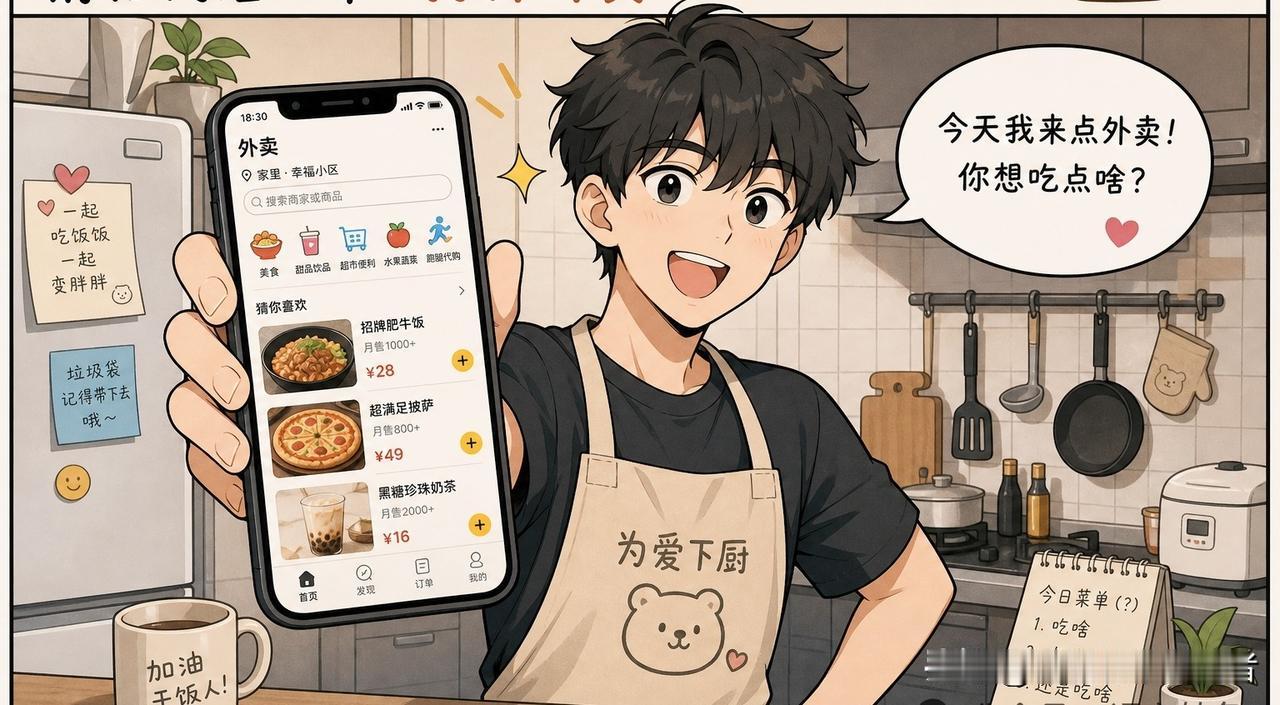 趣味漫画：我说：“今天我来做饭吧。”她说：“你会做吗？”我说：“不会，但我可以学