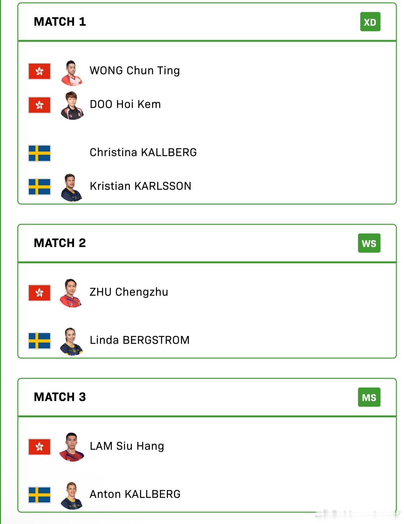 2025混合团体世界杯循环赛中国香港VS瑞典黄镇廷/杜凯琹VS K·卡尔松/克里