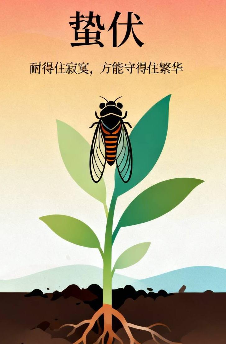 蛰伏
蝉在黑暗的地下蛰伏数年，忍受着无尽的孤独与寂寞，只为换取一个夏天的放声高歌
