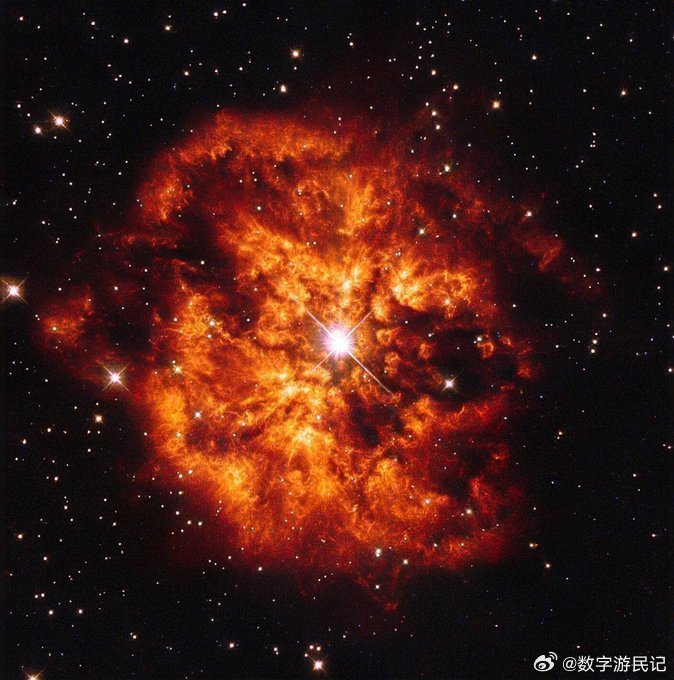 濒临毁灭的宇宙怪兽：通过詹姆斯·韦伯望远镜观测的恒星 WR 124。在人马座（箭