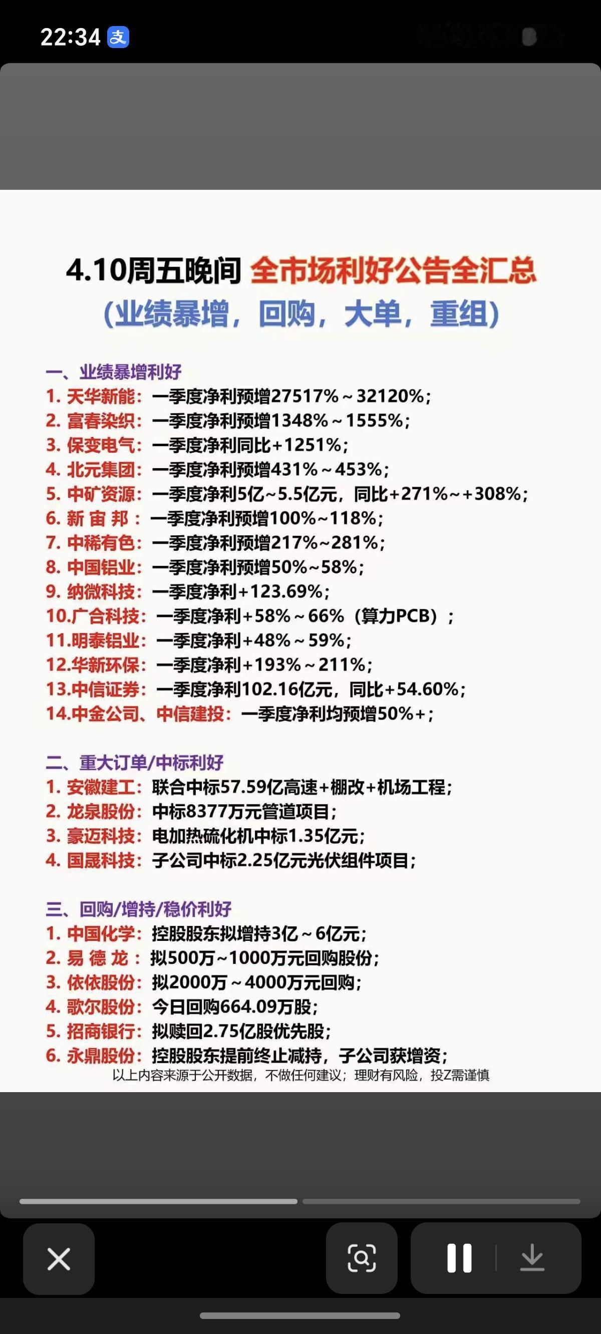 4.10周五 晚间：上市公司利好公告！

业绩预增利好、重大订单、回购、增持、并