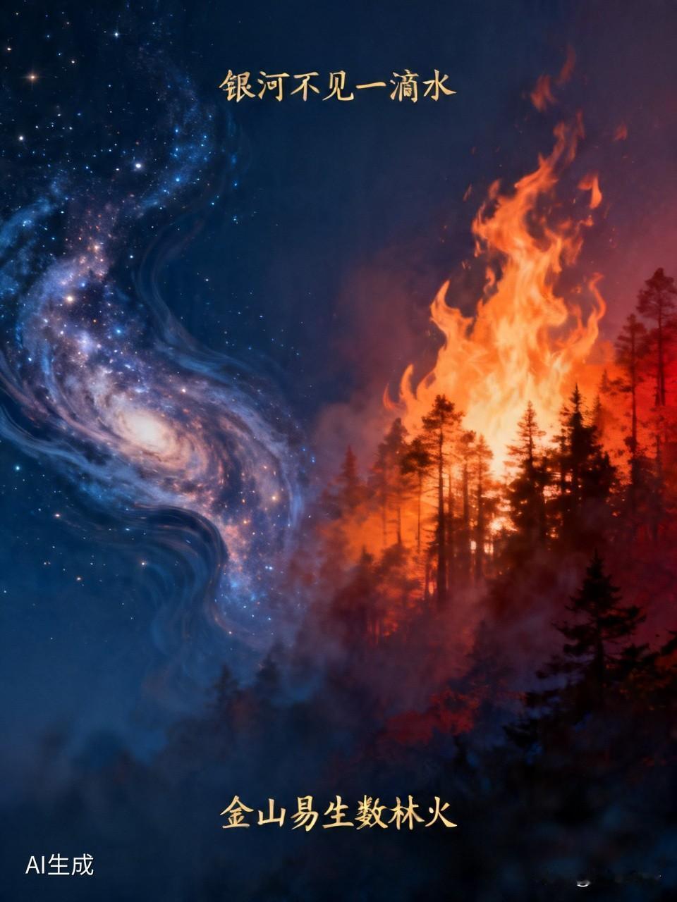 银河不见一滴水，金山易生数林火。