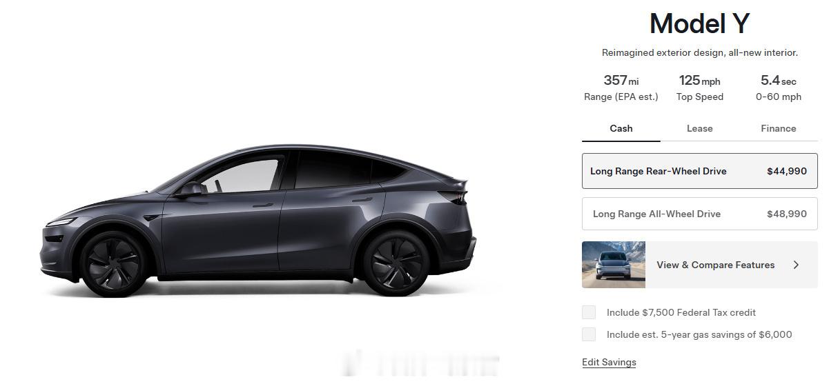 特斯拉宣布在美国新增长续航后轮驱动版 Model Y 车型。特斯拉308_IO新