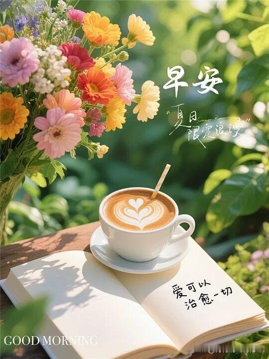 早安，夏日限定浪漫，爱可以治愈一切。🌸☕️📖