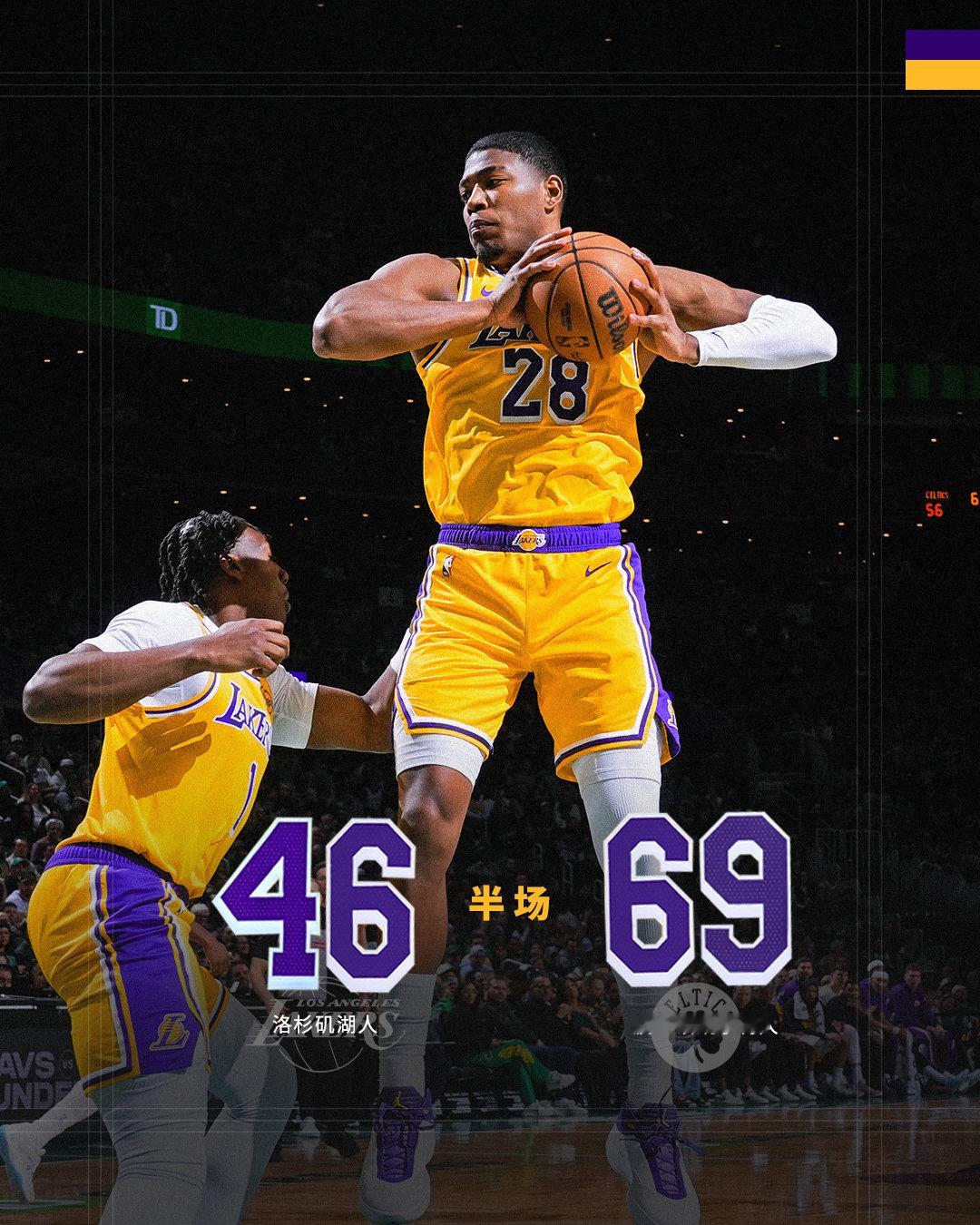 「湖人vs凯尔特人  | 半场🔚」湖人4️⃣6️⃣ - 6️⃣9️⃣凯尔特人分