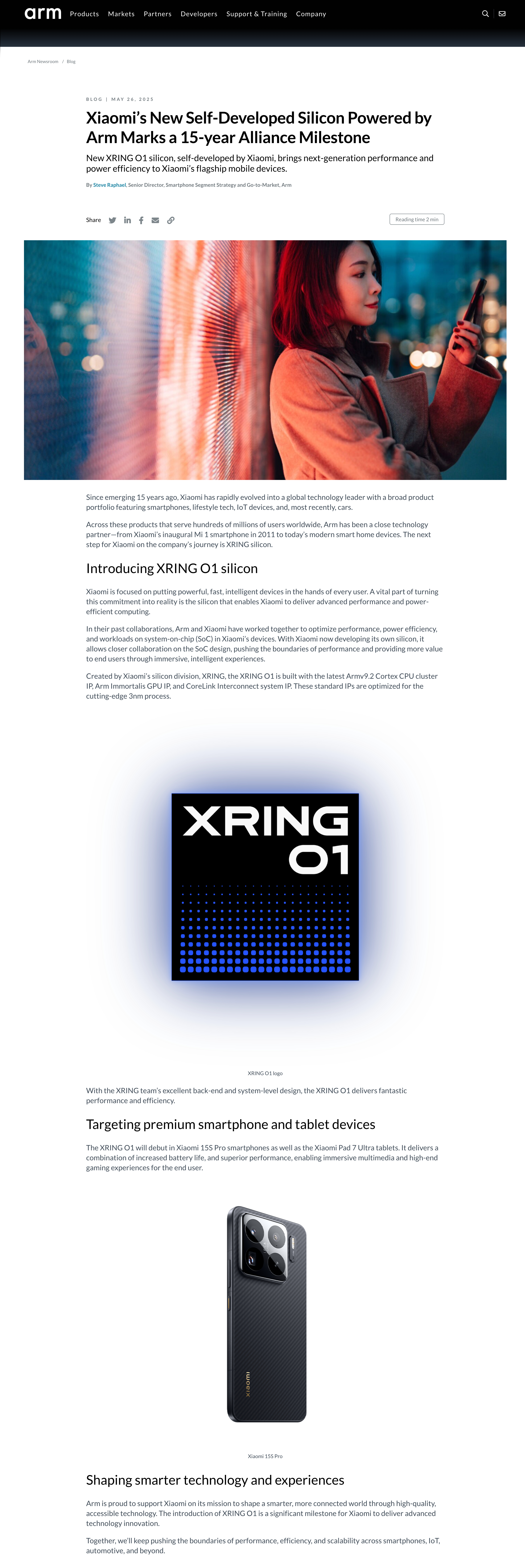 Arm 官网新闻中心新博客标题：小米全新自研芯片采用 Arm 架构，标志着双方1