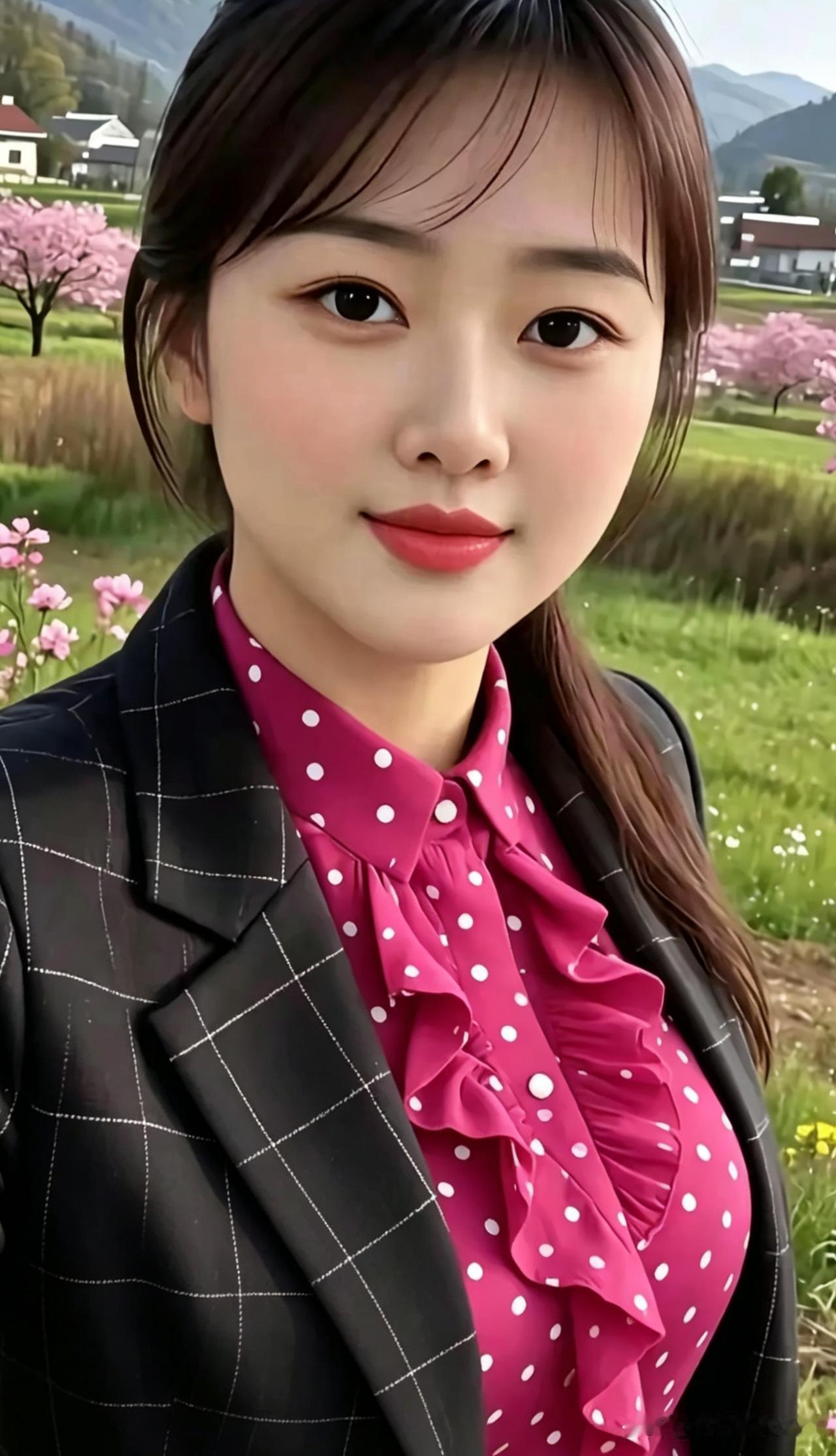 浣溪沙·郊野春妍
 
十里芳郊落粉霞，桃红漫野衬晴沙。
春风轻拂鬓边鸦。
 
格
