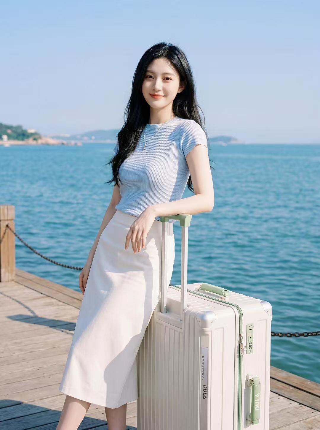 海风吹拂行囊相伴梦随舟远扬帆心是舟 温柔风穿搭