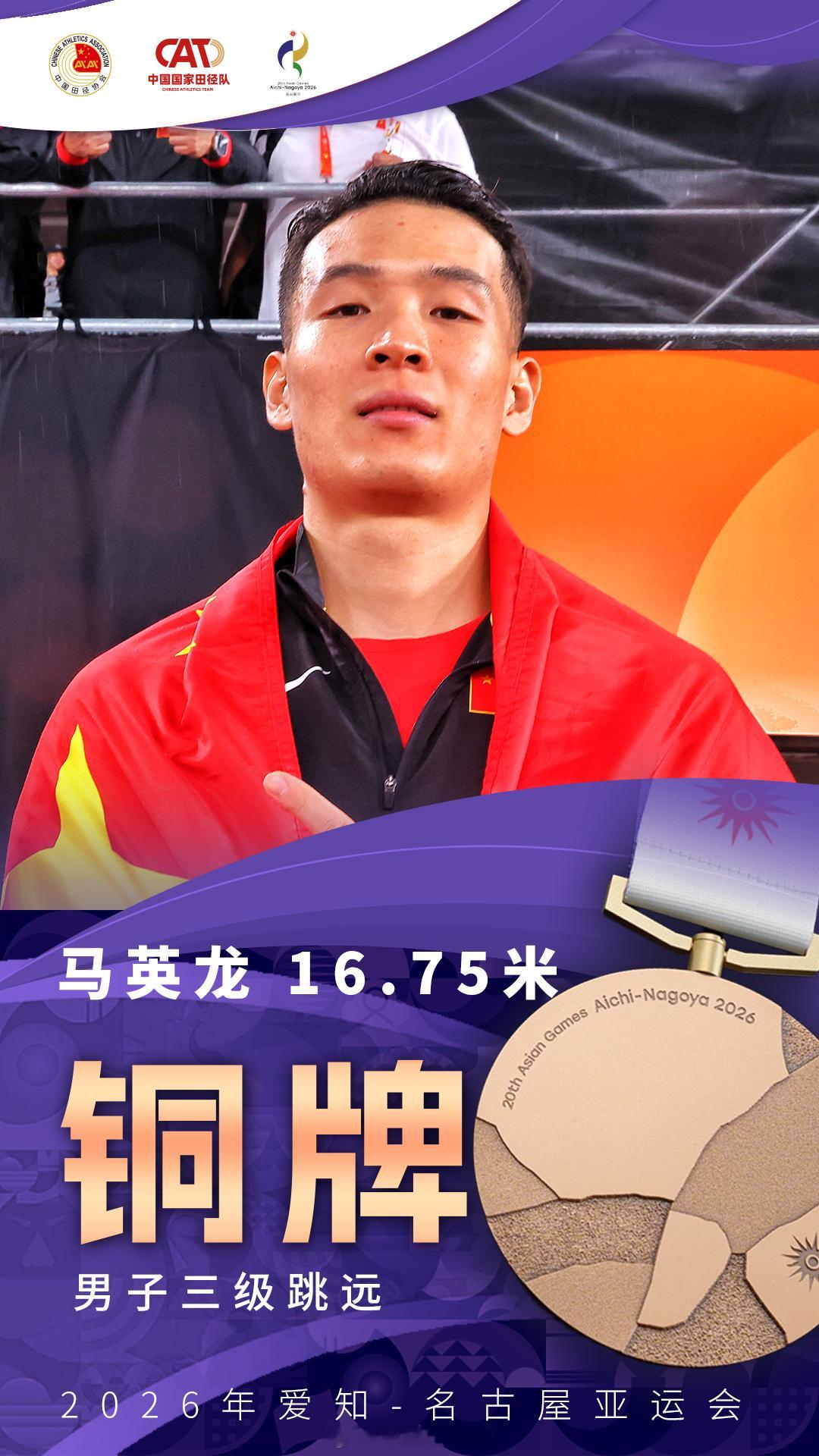 【奖牌海报】今日收获1金2银2铜！金牌🥇男子三级跳远：粟文17.42米｜打破邹