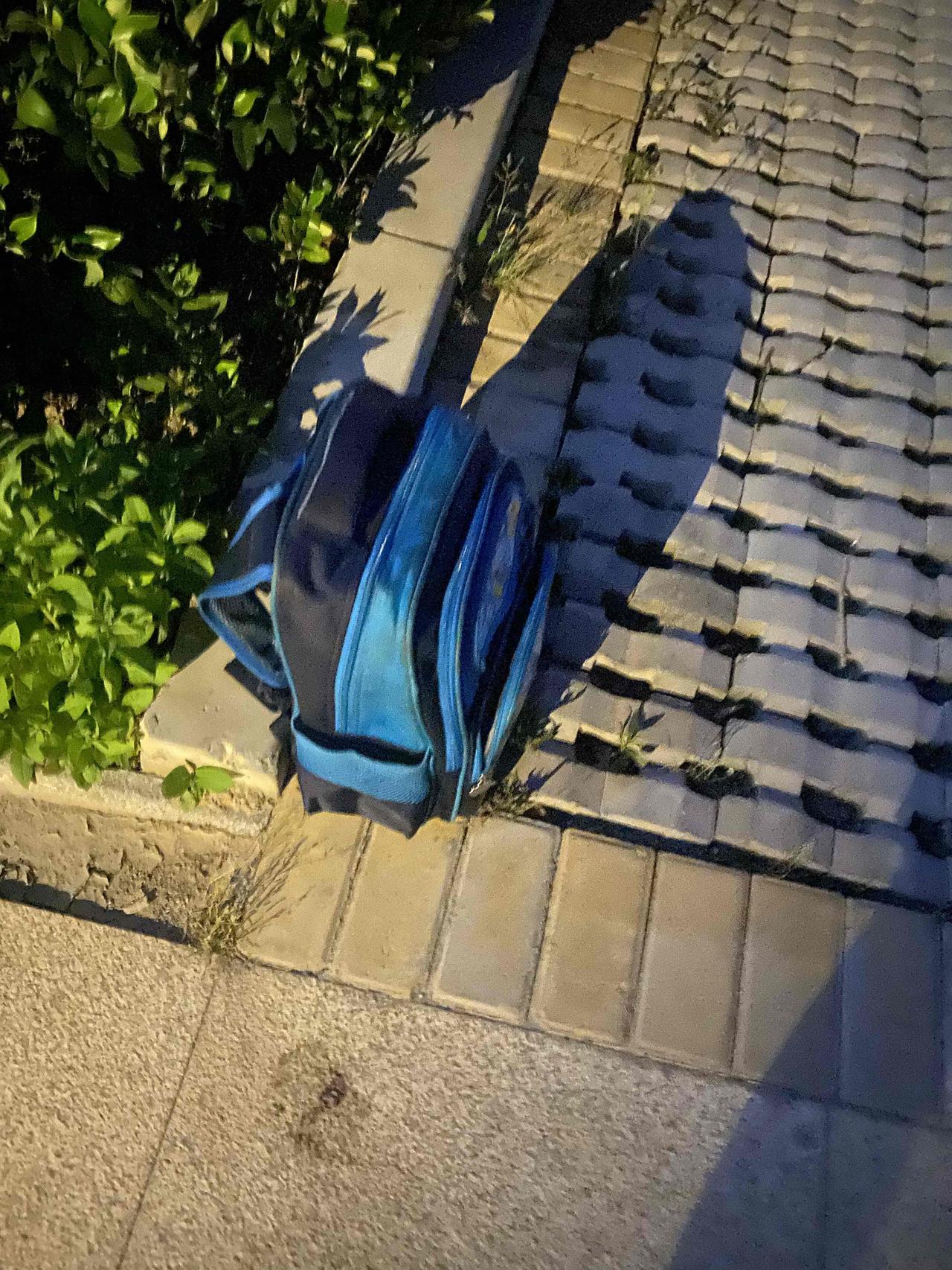 周一早上起来锻炼
在小区门口的花园边看到一个书包
于是上去一看…
是附近某小学的