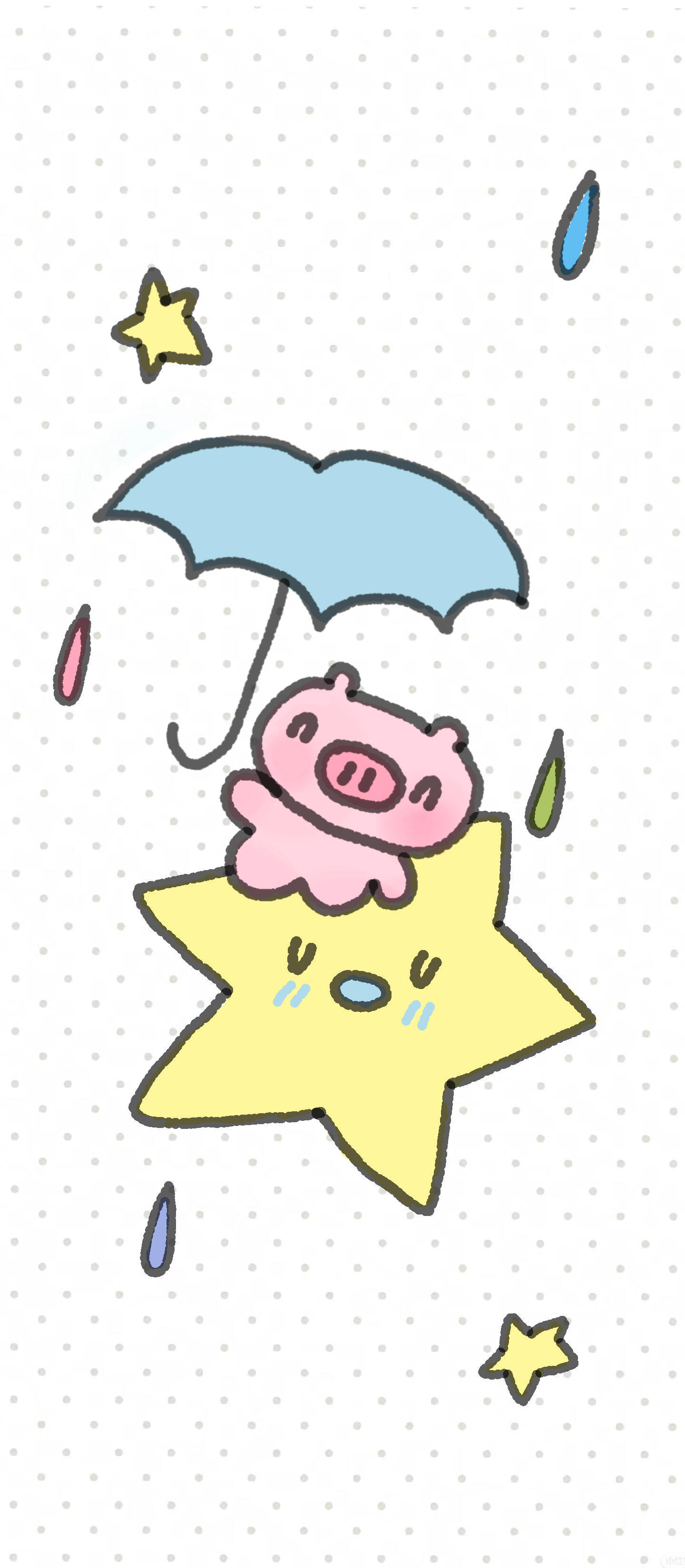 波点彩虹雨🌧️小猪壁纸 ​​​