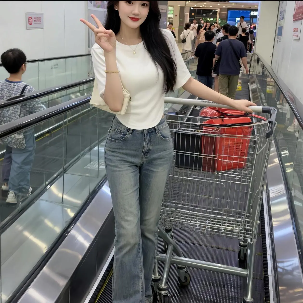 姐妹们，这条裤子真的太绝了！它就是那种很复古的水洗浅蓝色调，上身超级好...