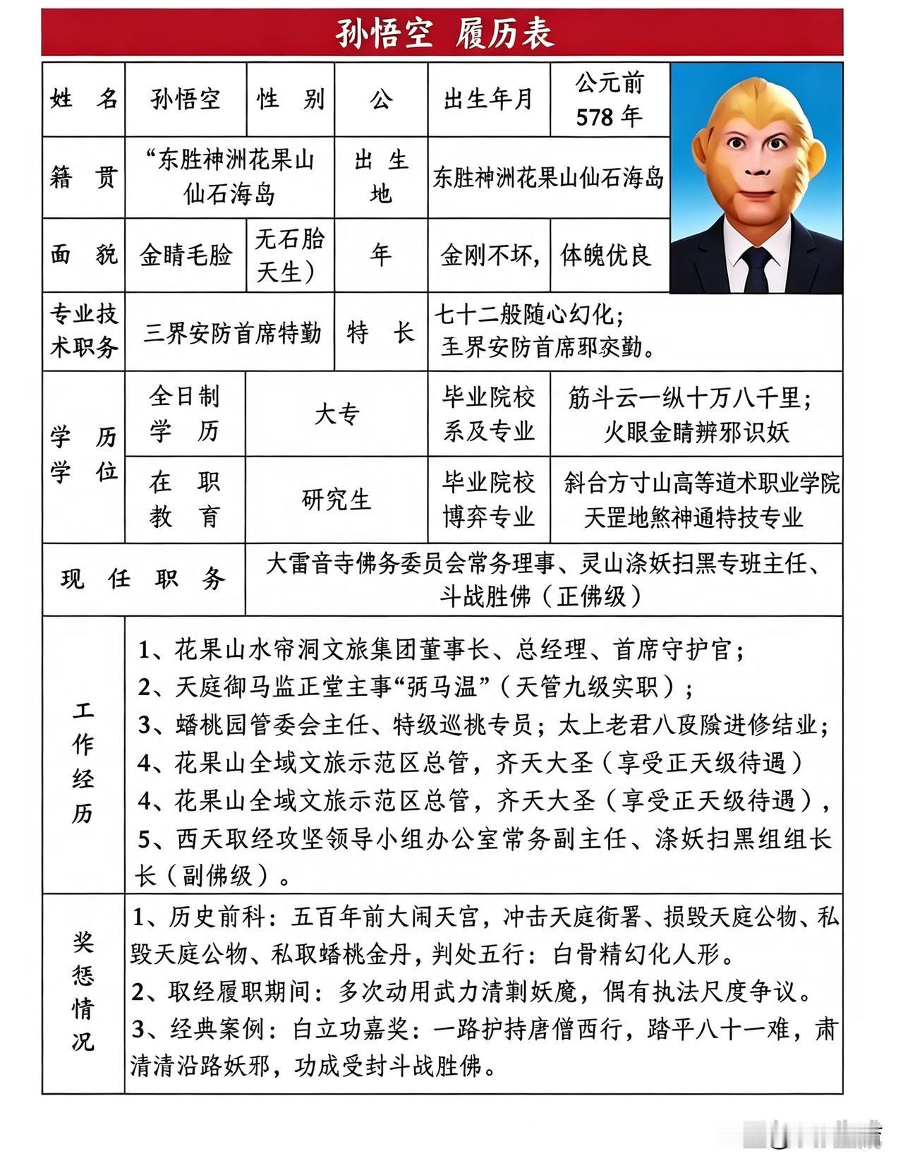 用Ai软件给孙悟空做了个履历表，不知道如何做简历的同学们都来学习一下吧！哈哈😄