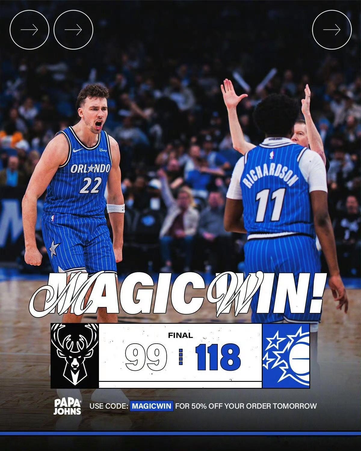 我的天，没有字母哥。雄鹿直接被打成母鹿了啊！魔术主场118-99完胜，母鹿连10